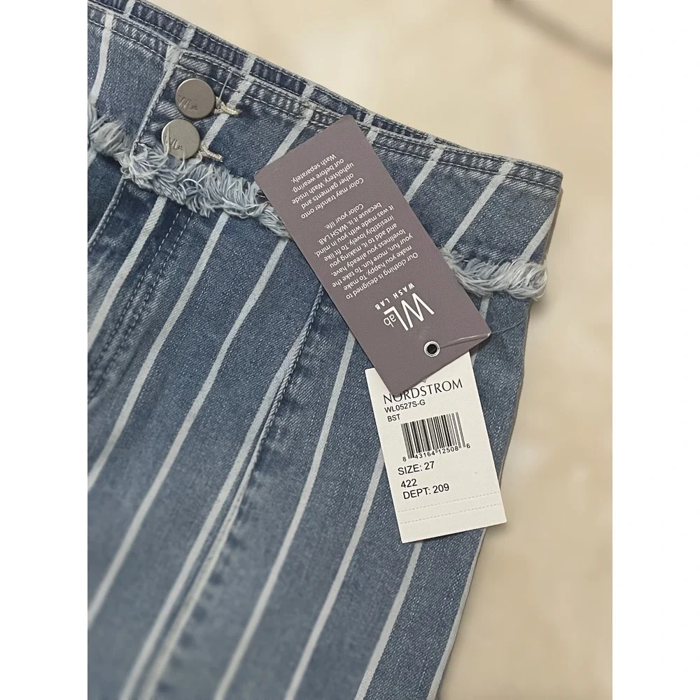 NWT Wash Lab Sally‎ Classic Stripes Midi Skirt Women's 27 Striped Denim